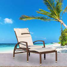 Courtyard Casual Taupe Beach Front Deck Chair To Chaise Lounge Combo