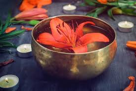 tibetan singing bowl with floating lily