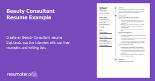 beauty consultant resume exle free