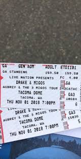 Drake And Migos Tour Tacoma Dome Ga Floor Hardcopy Tickets