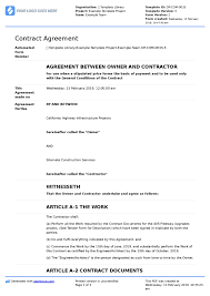 Contract Agreement For Construction Work Sample Template