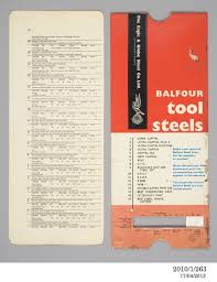 Balfour Tool Steels Properties Indicator Card Maas Collection