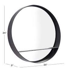 Shelf Round Framed Black Wall Mirror