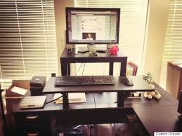 An inexpensive standing desk with adjustable height. This 22 Standing Desk Is The Ultimate Ikea Hack Huffpost