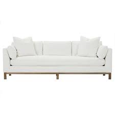 White Upholstered Brown Wood Sofa
