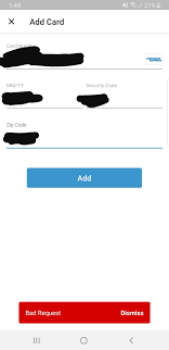Venmo says my card is already on file. Bad Request When Trying To Add Card Venmo