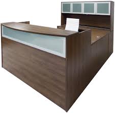 Receptionist desks provide this focal point, and they make the receptionist's job easier, too! Modern Walnut U Shaped Reception Desk