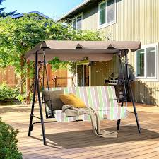 Outsunny Metal 3 Seater Outdoor Swing Chair Cushioned Porch Swing Garden Lounger Patio Hammock With Frame And Canopy Multi Color Aosom Canada