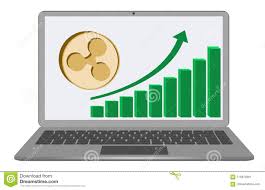 Ripple Coin With Growth Chart On A Laptop Screen Stock