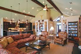 Ceiling fans often come with light kits, and it's common for folks to just to point out the other solution: Custom Home Interiors Living Room Lighting Ceiling Lights Vaulted Ceiling Kitchen