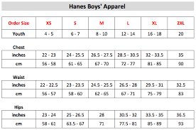 hanes youth shirt size chart