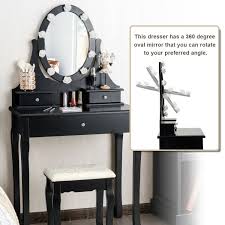 3 Drawers Lighted Mirror Vanity Dressing Table Stool Set Black