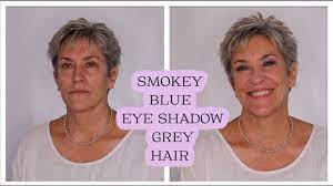 smokey blue eye shadow short gray hair