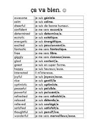 French Adjective Feelings List For Bulletin Board French