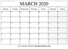 march 2020 calendar free blank