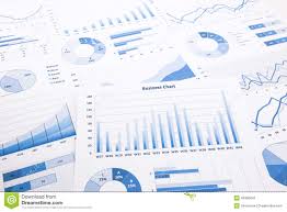 Blue Business Charts Graphs Reports And Paperwork Stock
