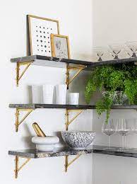 Wood Shelves Gold Brackets Design Ideas