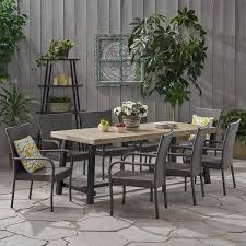 Ahmed Outdoor 8 Seater Wood And Wicker Dining Set Light Gray