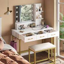 bestier vanity set with lighted mirror power outlet makeup table wi