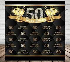 Black and gold dotted background 50th birthday invitation. 50th Fiftieth Birthday Party Personalised Banner Backdrop Background Black Gold Ebay