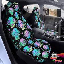 Neon Cat Skulls Car Seat Covers Pastel