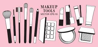 cute makeup tools vector line on pastel