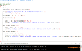 c program to find roots of a quadratic