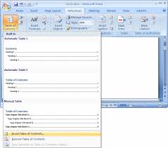 ms word 2007 create a table of contents