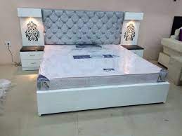 Full Size Wooden Double Bed With Side Table