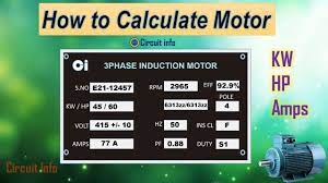 calculation of motor kw hp cur