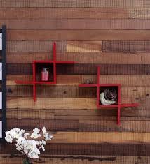 Red Engineered Wood Zig Zag Wall Shelf