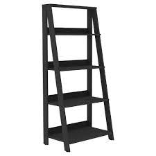 A ladder shelf like this is designed for a clean, open silhouette, enabling you to show off not only your titles but also decor objects and knickknacks. 50 Thatcher Transitional Wood 4 Shelf Ladder Bookshelf Black Saracina Home Target