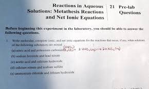Aqueous Solutions Metathesis Reactions