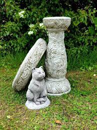 Cat Bird Bath Feeder Stone Statue