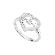 Ladies Sterling Silver Cubic Zirconia Mum Heart Ring Size P