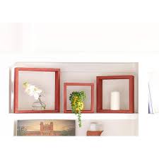 Red Floating Square Wall Shelf Set Box