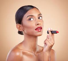 beauty red lipstick and makeup on a