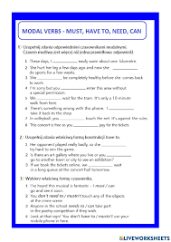 Modal verbs - must, have to, need, can worksheet