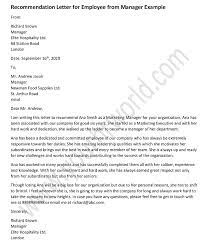 recommendation letter for employee from
