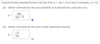 Solved A Genera Linear Demand Function