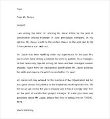Free Project Manager Recommendation Letter Template Free Letter