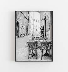 Black And White Art Outdoor Cafe Print