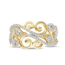 diamond scroll vine with leaves ring