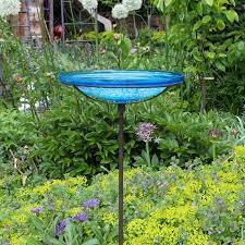 14 Turquoise Glass Birdbath With Garden
