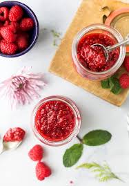 overhead photo of homemade raspberry jam recipe