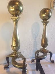 Vintage Solid Brass Andirons Fireplace