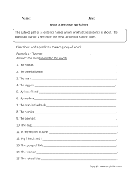 sentence building worksheets