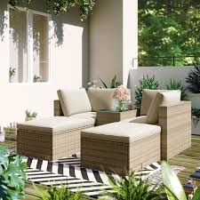 Sectional Sofa Set With Beige Cushions