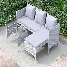 rattan daybed with table tonal grey