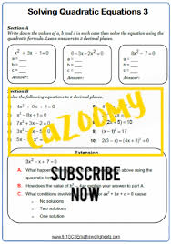 Quadratic Equations Worksheets